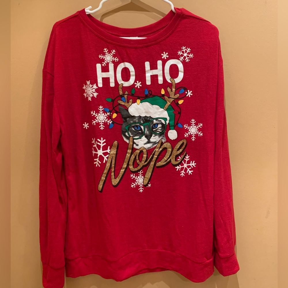 Ho Ho Nope Ugly Christmas Holiday Kitten lightweight sweatshirt Size lar…